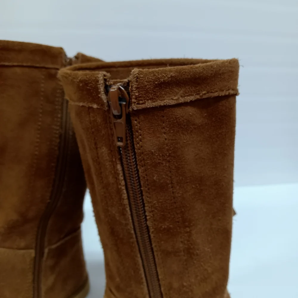 Real Brown Suede Nordstrom Girl's Fringe High Zip Boots Size 10